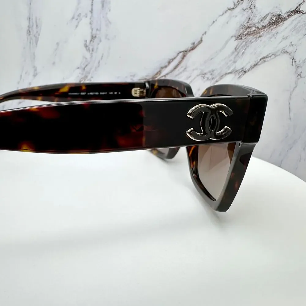 New CHANEL Sunglasses Brown Butterfly Gold Polarized Brown Lens - Picture 12 of 16